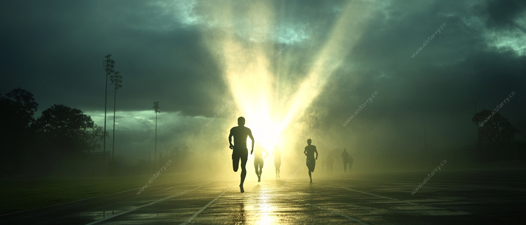 晨跑者在曙光中前行