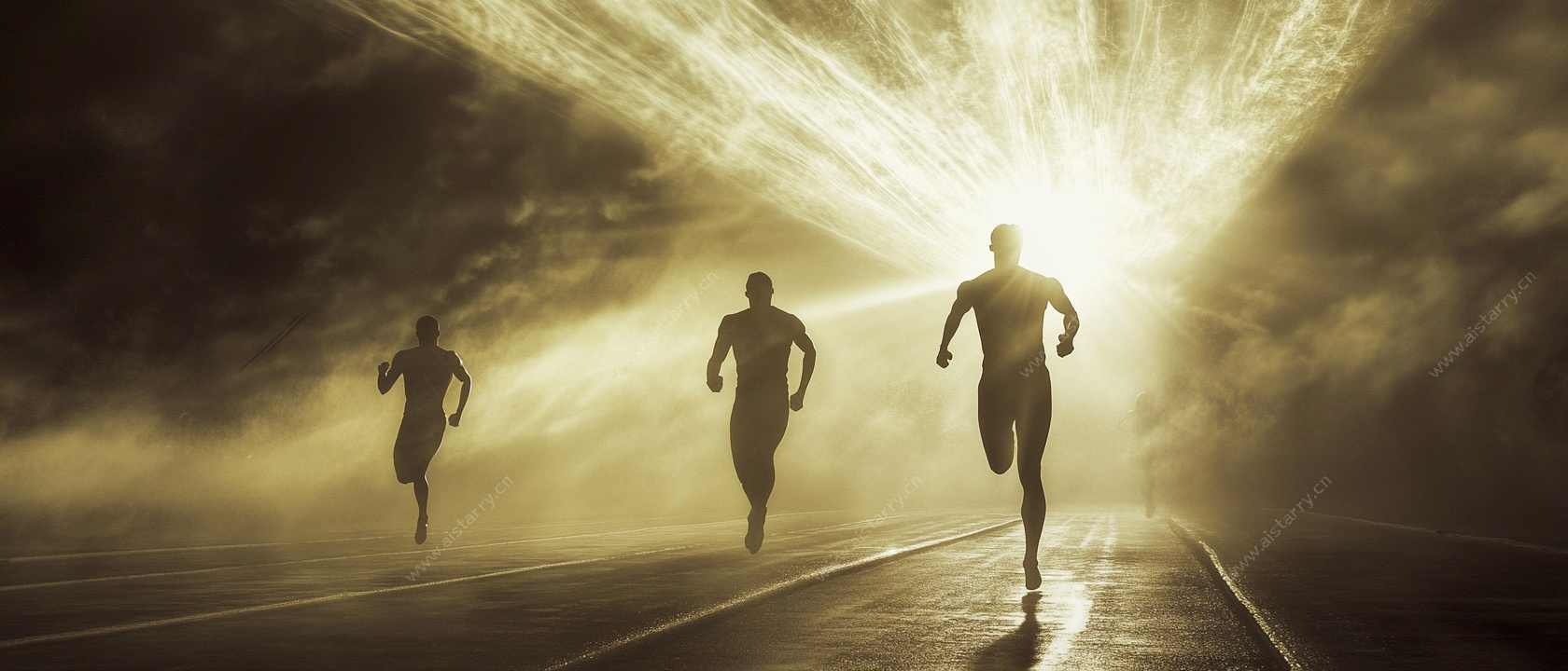 三人逆光奔跑励志场景