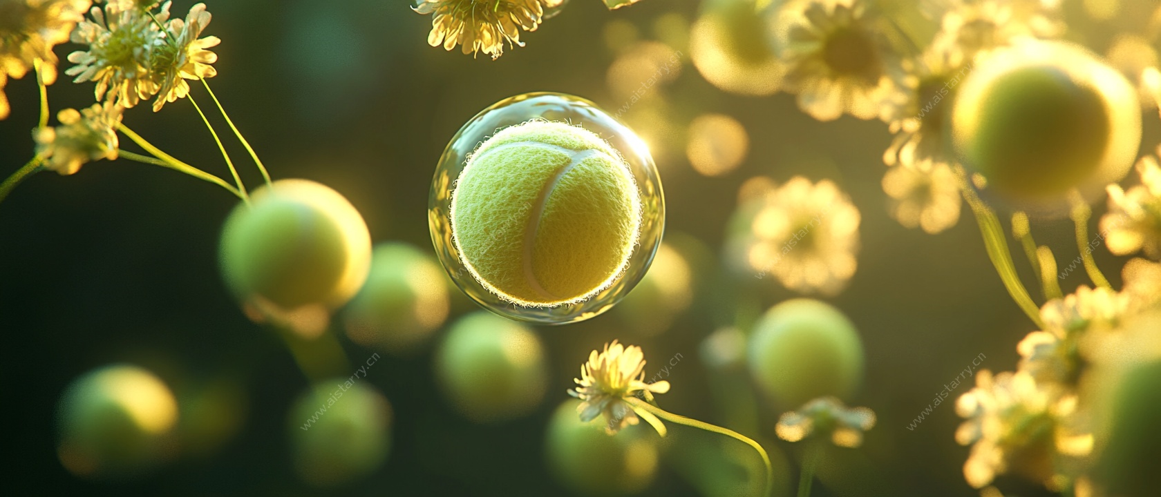 悬浮黄果与花朵梦幻景象