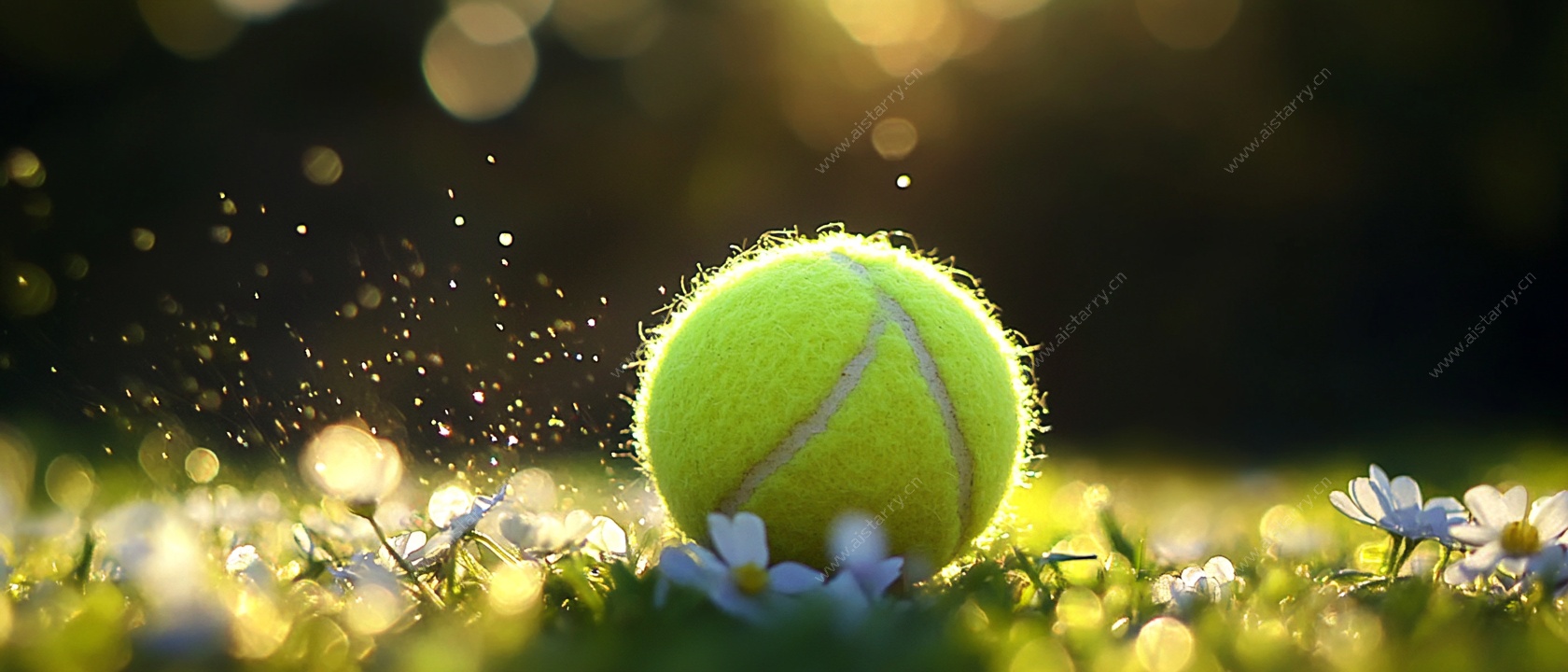 阳光下草地上的网球