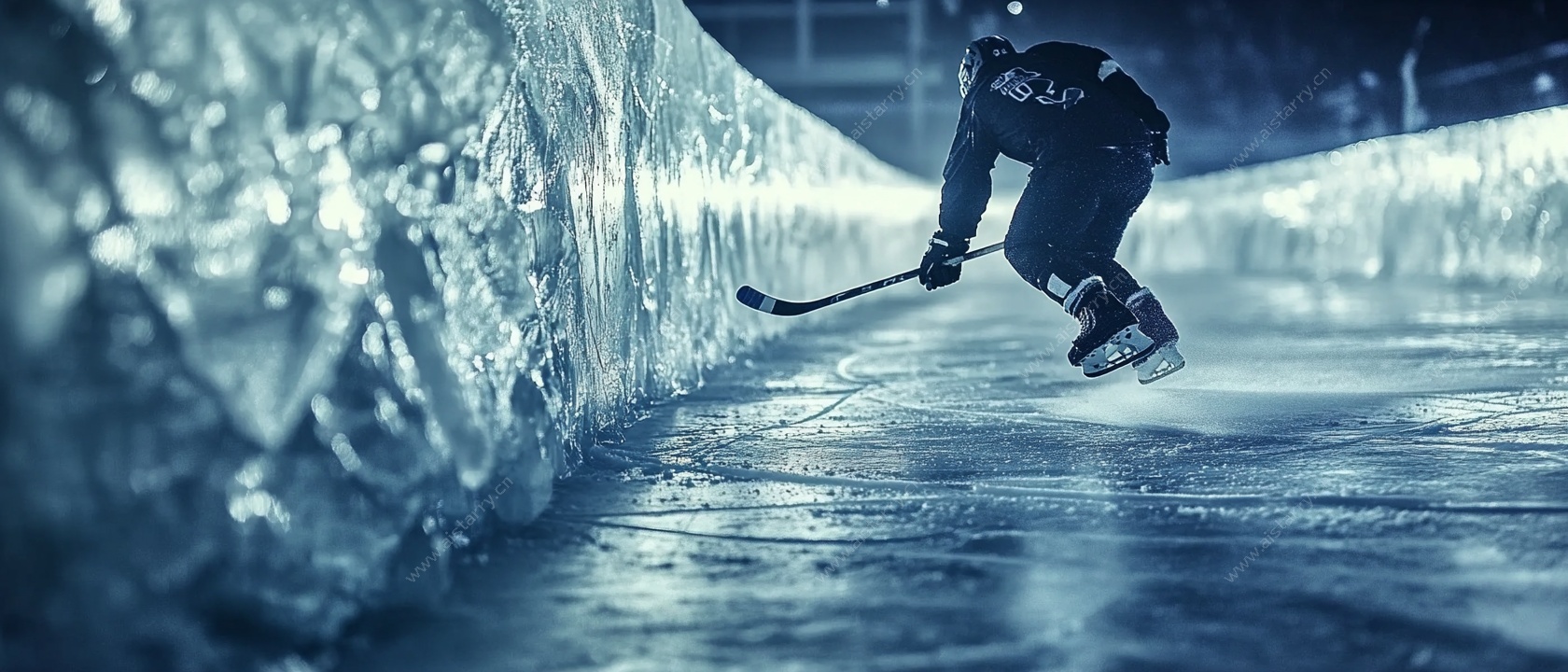 冰上曲棍球运动员专注瞬间