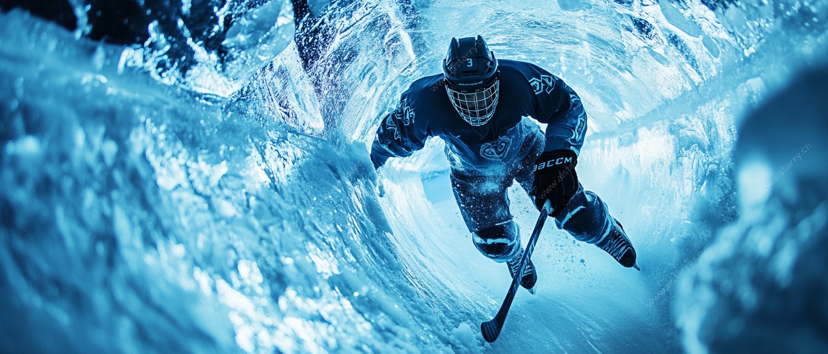 冰洞中的冰球运动员