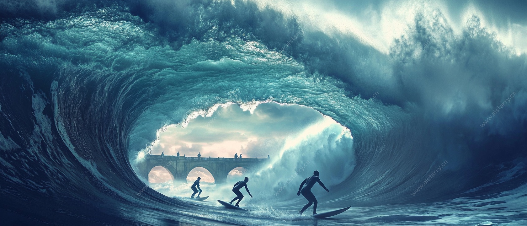 海浪中冲浪的动感瞬间