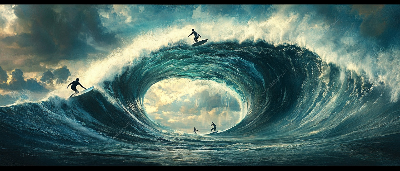 海浪中冲浪的勇者