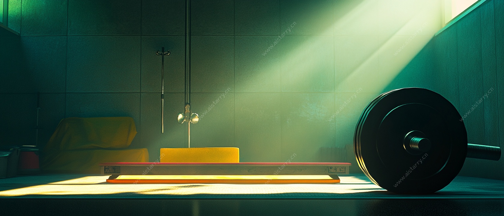 健身房内的杠铃光影场景