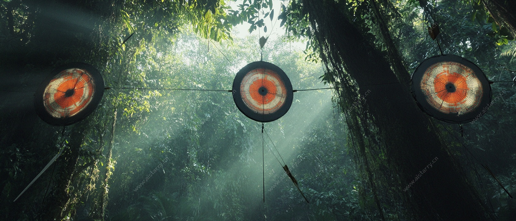 森林中的射箭靶标场景