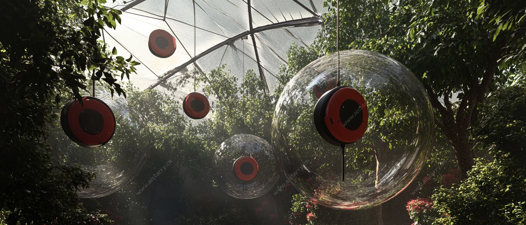 森林中的透明球形树屋