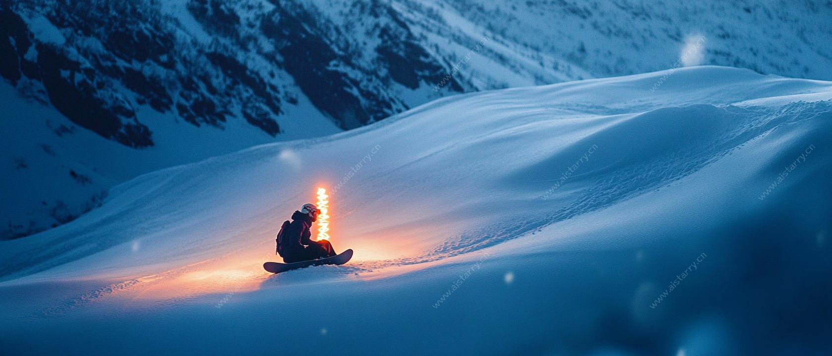 雪地中独行者的温暖火光