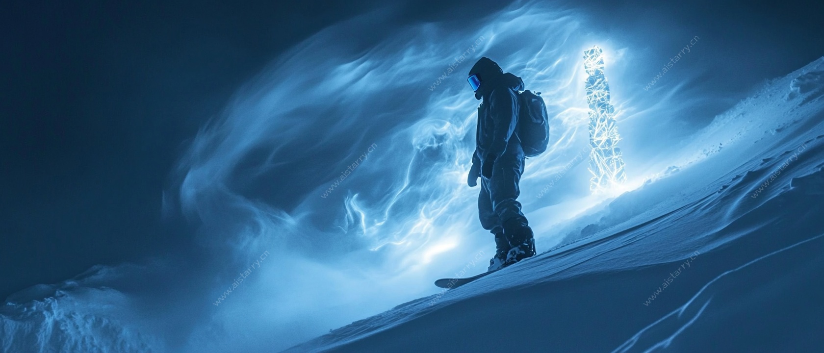 雪山上的孤独滑雪者