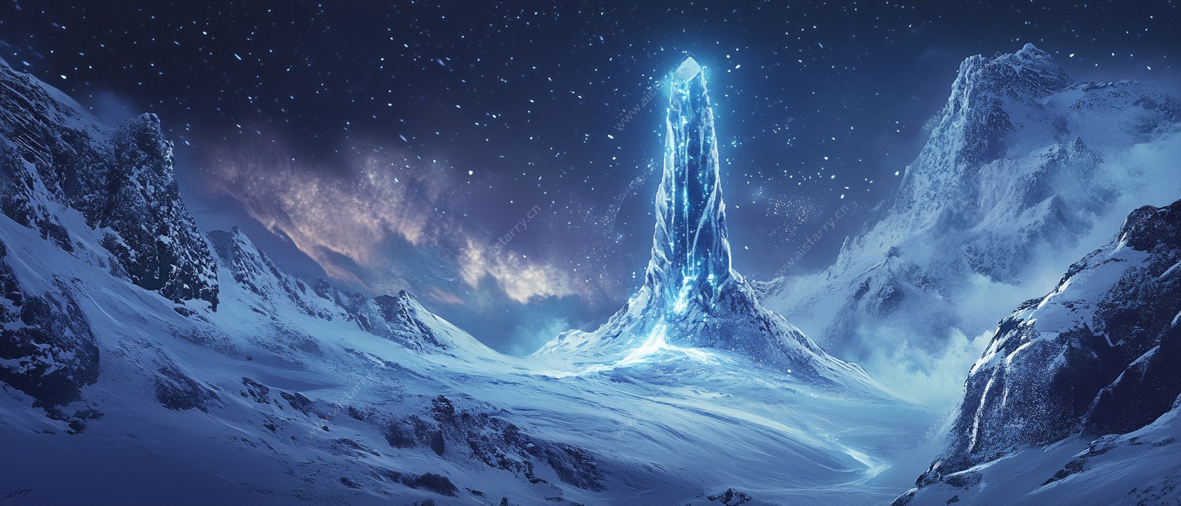 冰雪中的奇幻发光冰峰
