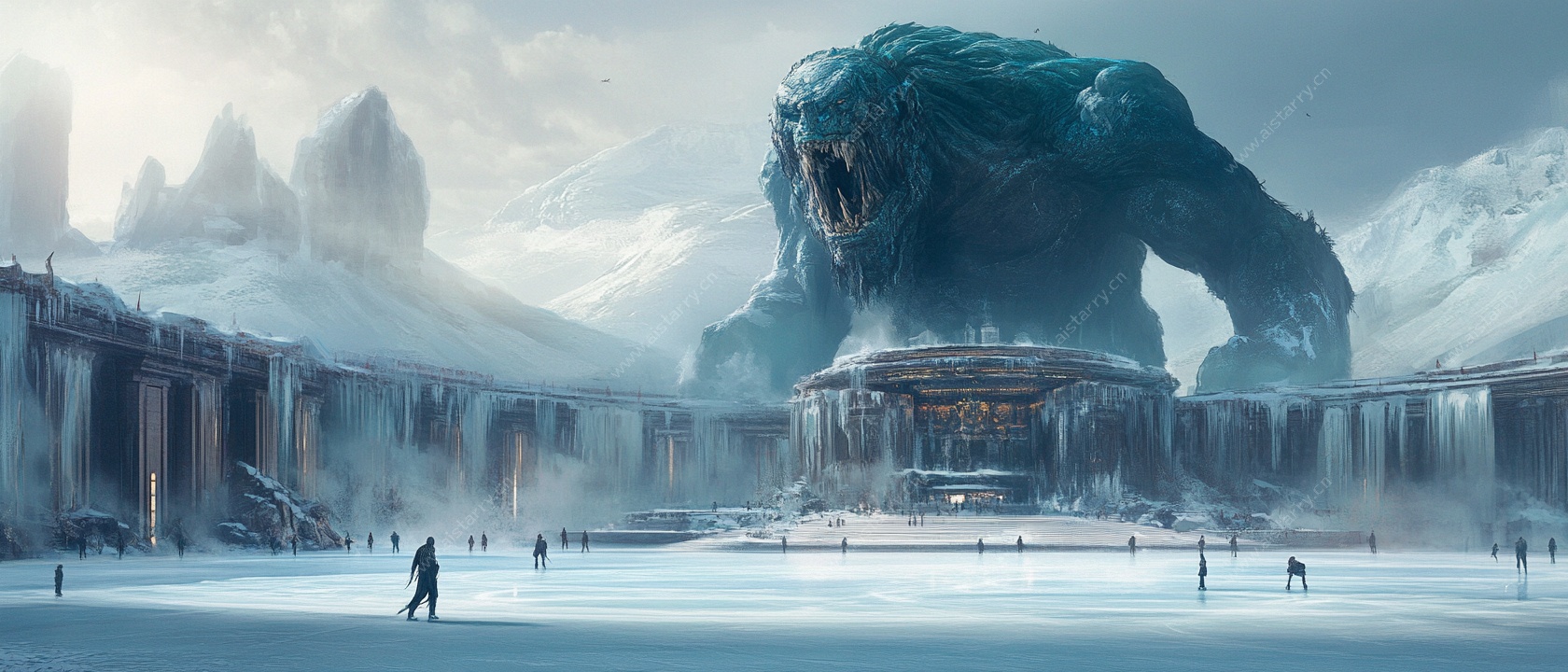 雪地中的巨型怪兽场景