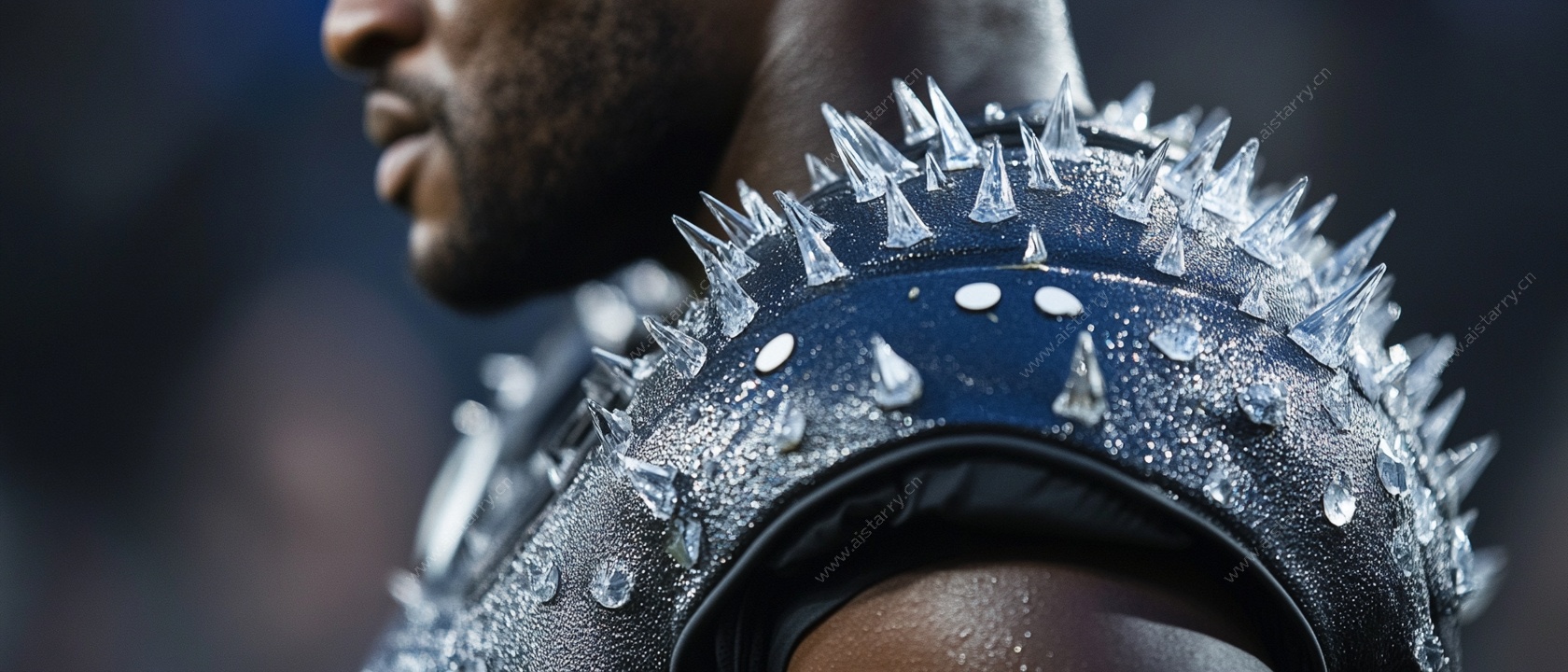 带刺肩甲的男性特写