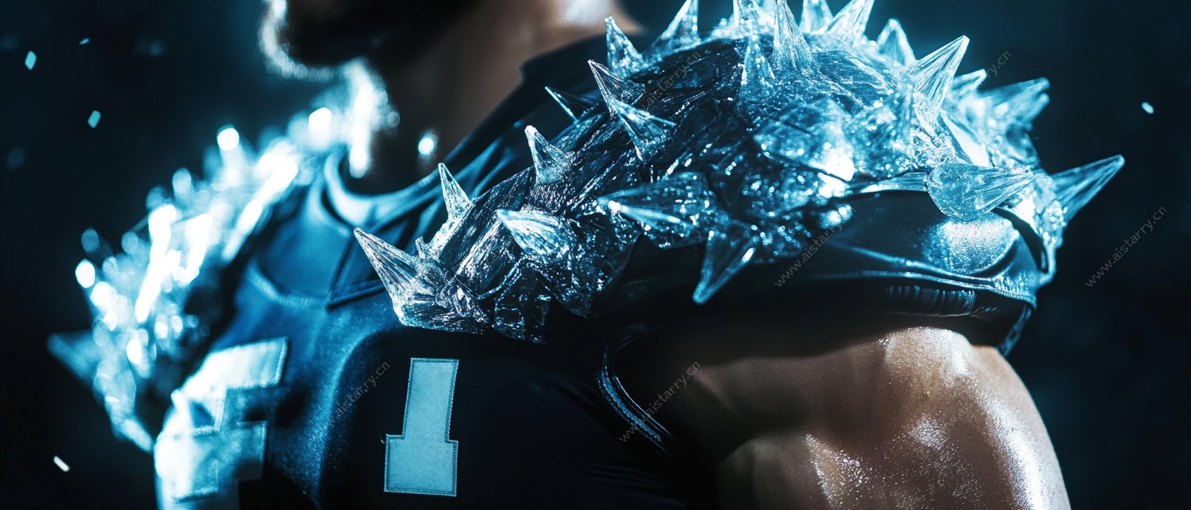 冰甲肩饰的肌肉运动员