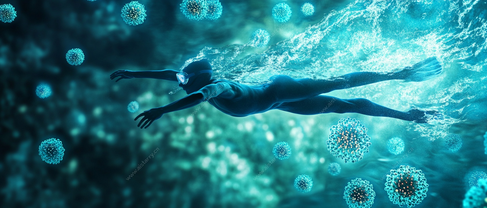 水下梦幻浮游生物与人影