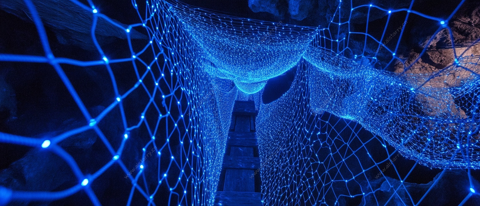 梦幻蓝色灯光网状通道