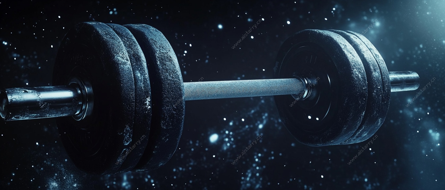 宇宙背景下的哑铃健身元素