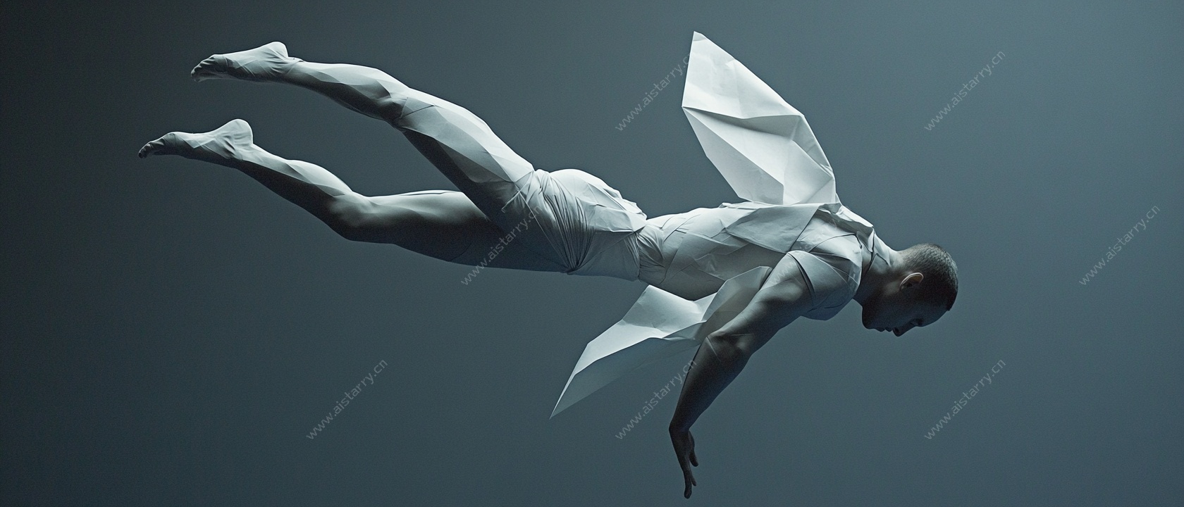 纸翼人空中漂浮奇幻场景