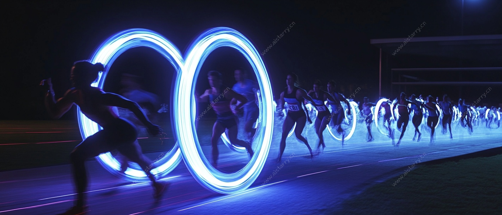 夜跑者炫彩光环奔跑瞬间