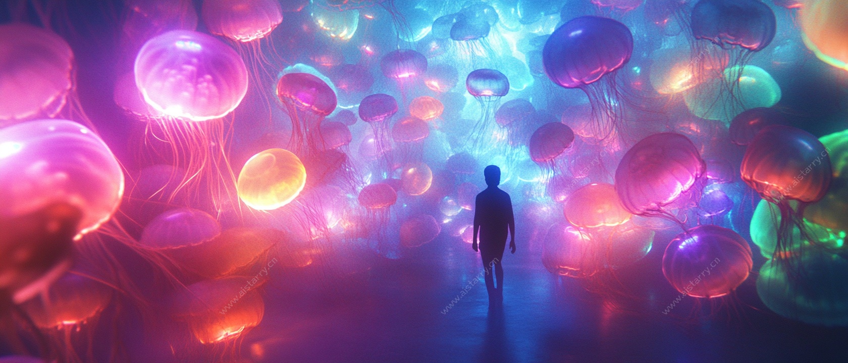 梦幻水母世界中的孤独身影