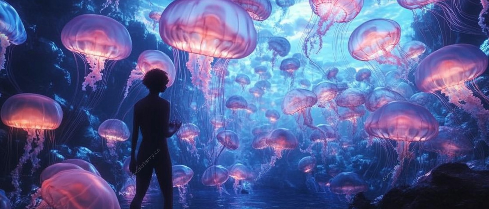 梦幻水母下的人影