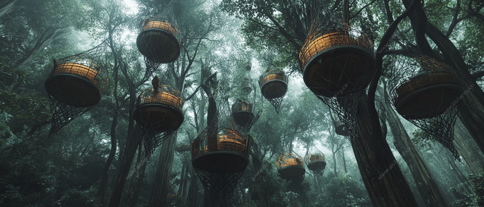 奇幻森林中的悬浮树屋