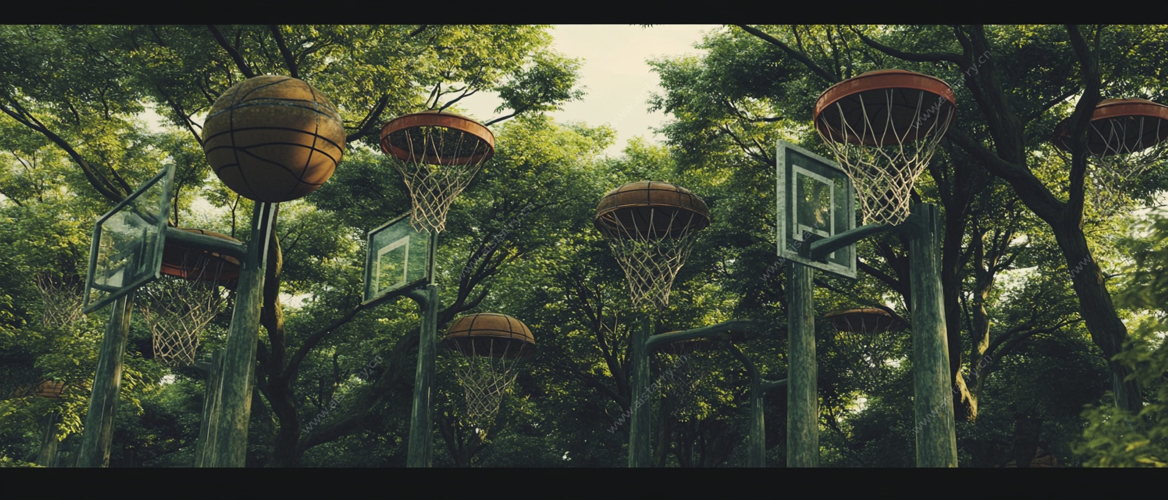 森林中的奇幻篮球架景观