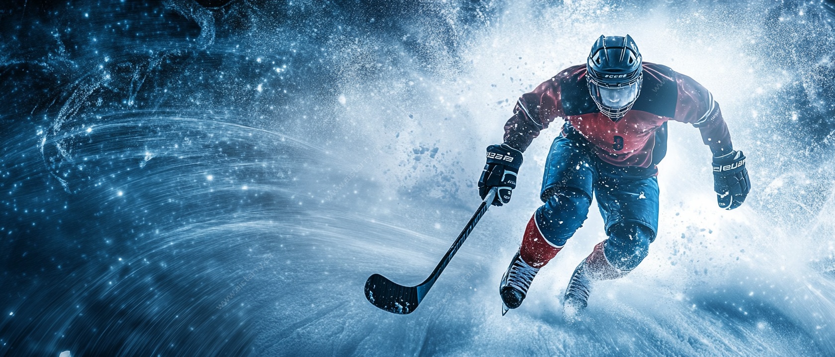 冰上激战的曲棍球运动员