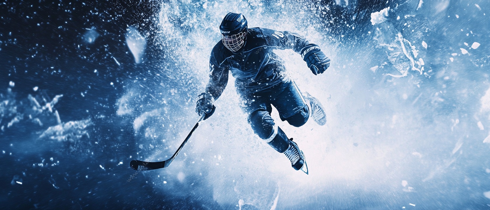 冰上飞驰的曲棍球运动员