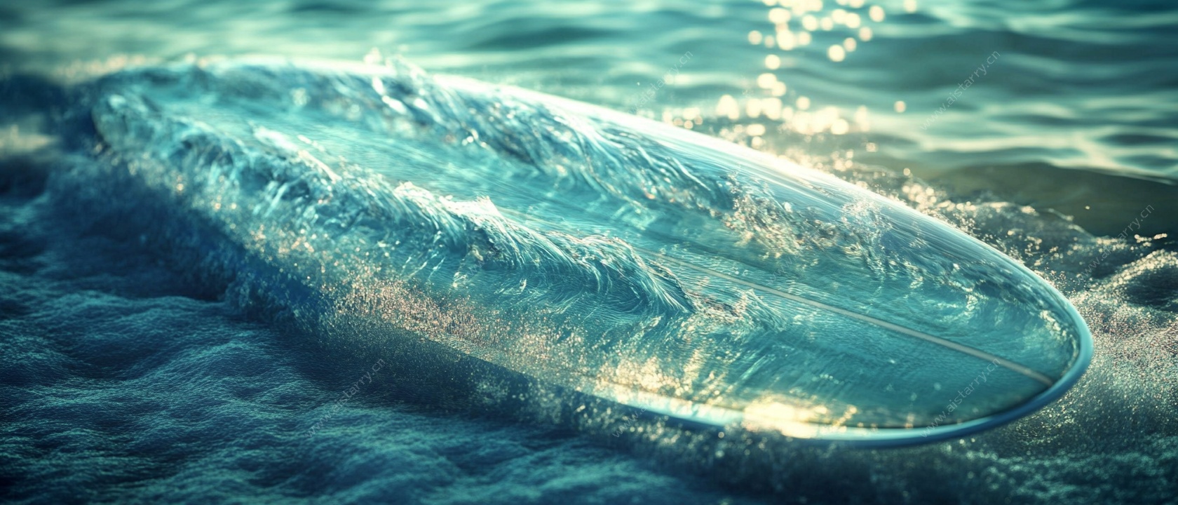 海上漂浮的透明冲浪板