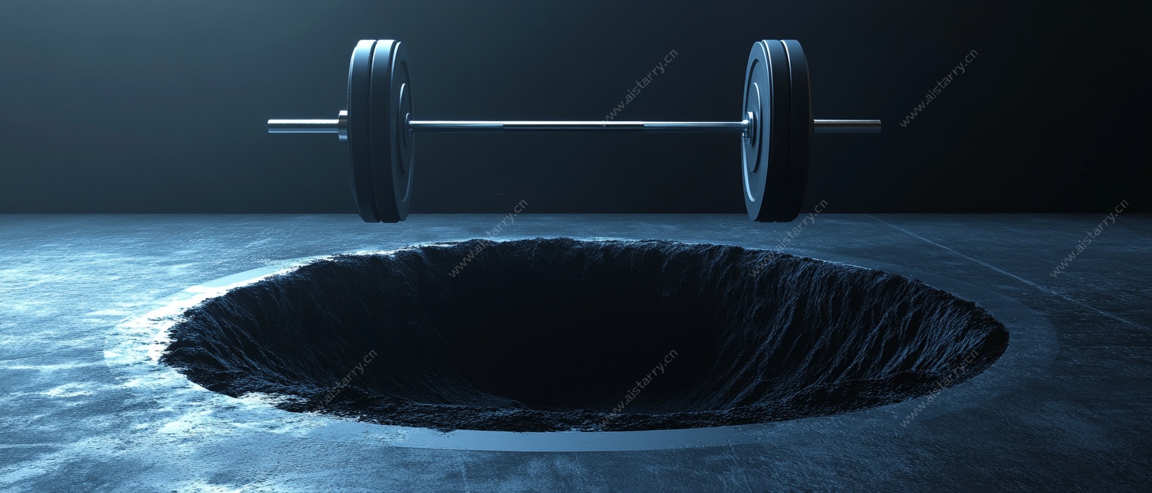 悬浮杠铃与神秘黑洞场景