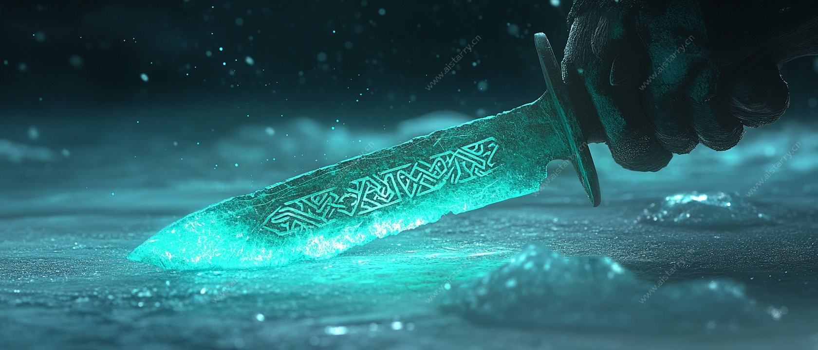 神秘发光符文匕首特写