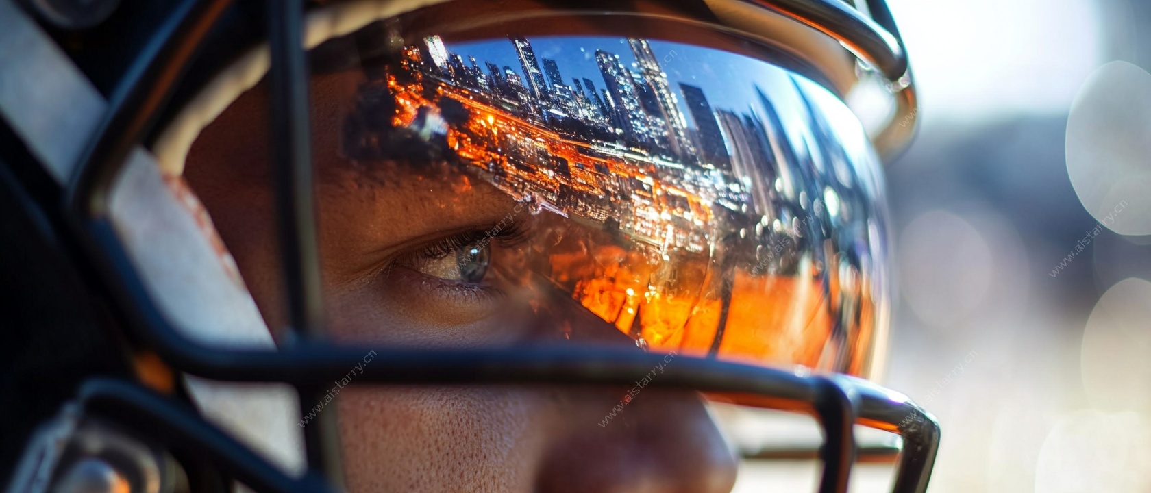 橄榄球运动员的护目镜特写