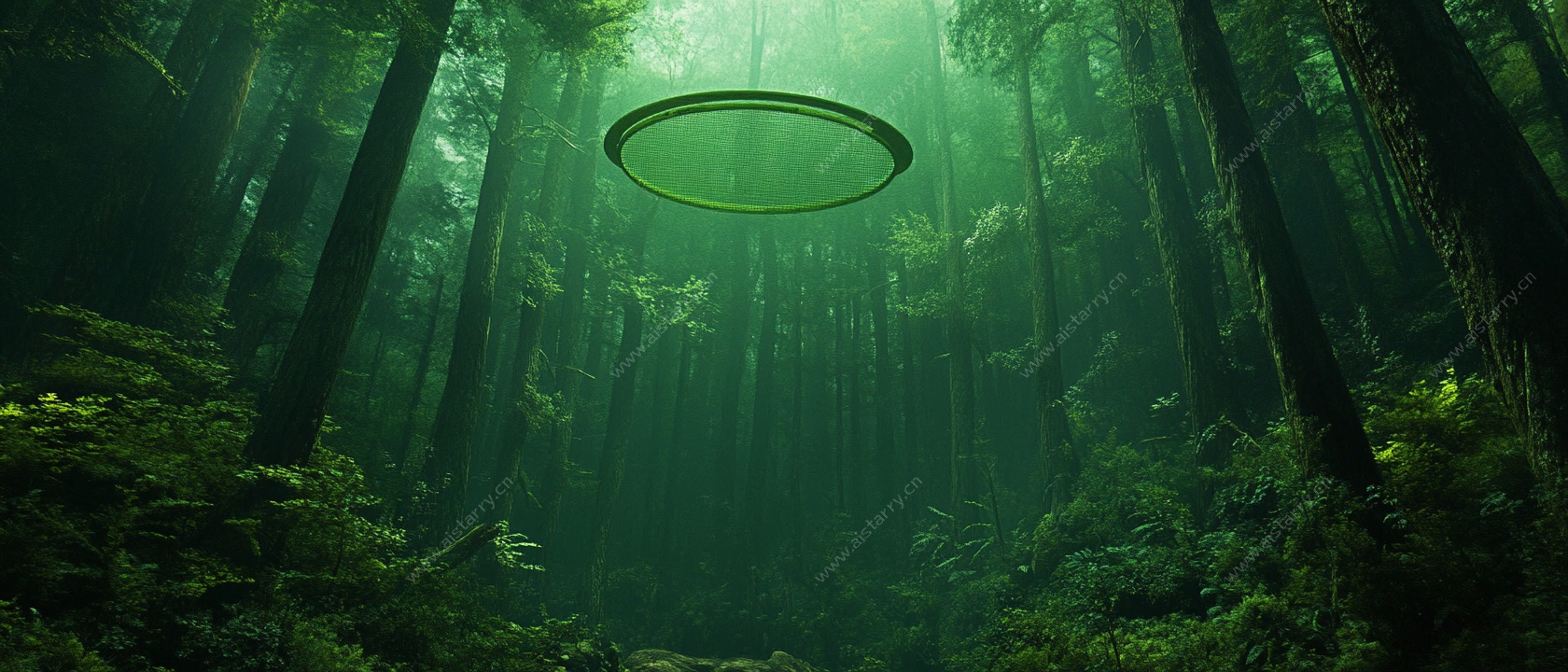 森林中的神秘绿色UFO