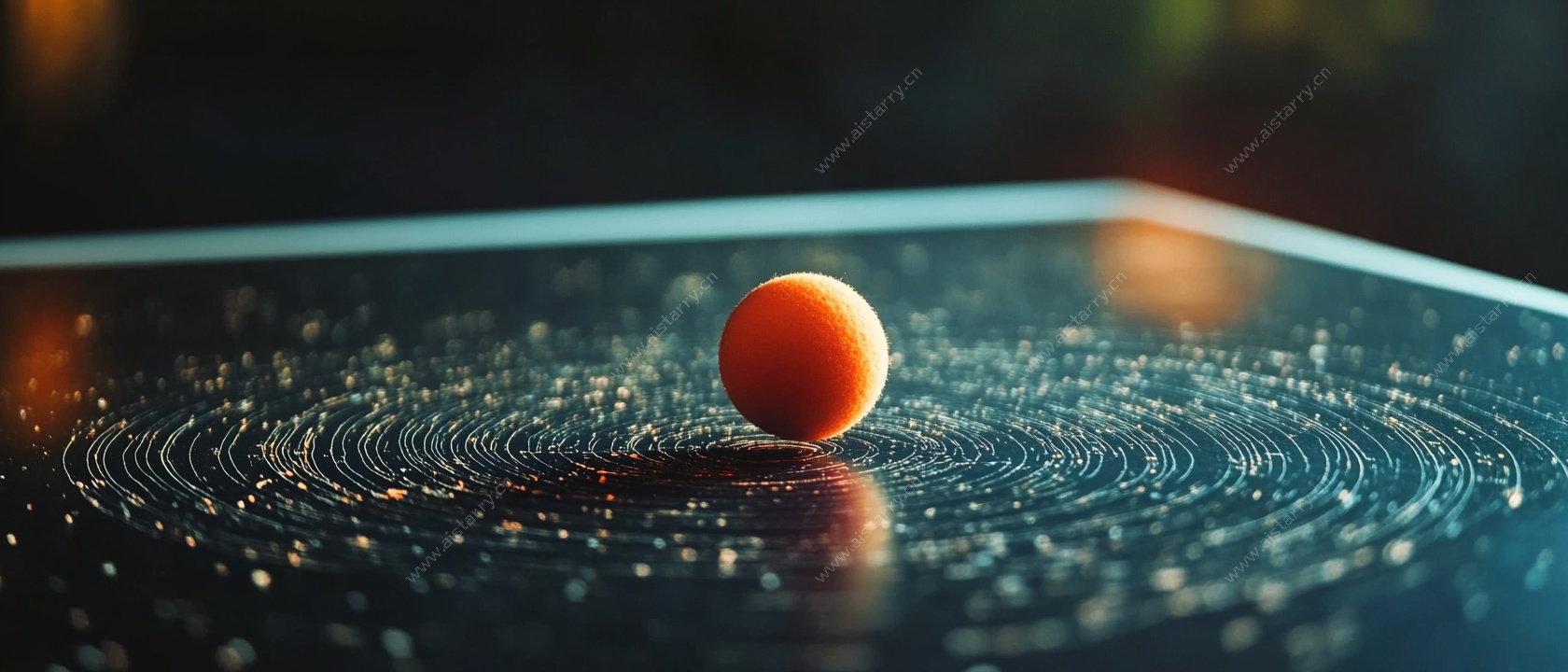 橙色小球于波纹表面特写
