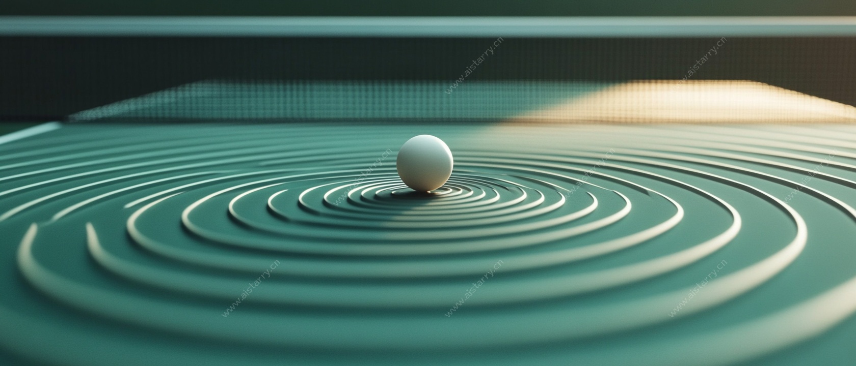 绿盘上的白球与涟漪