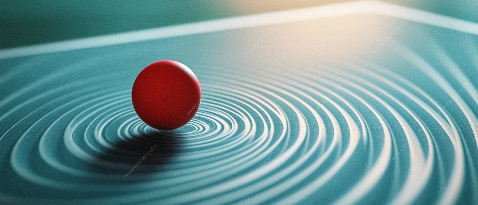 红色球体于波纹背景中