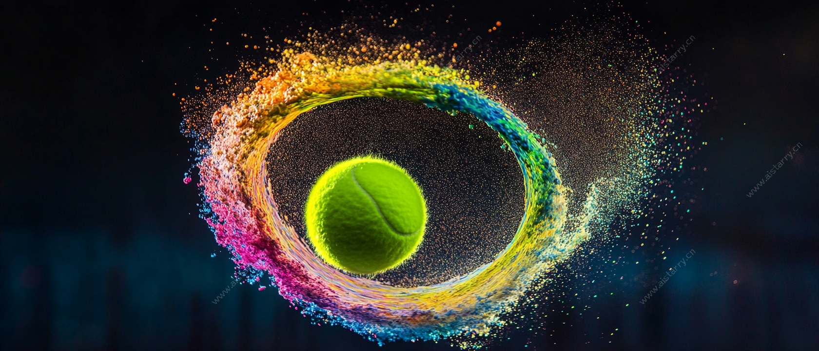 彩色粉末环绕的动感网球