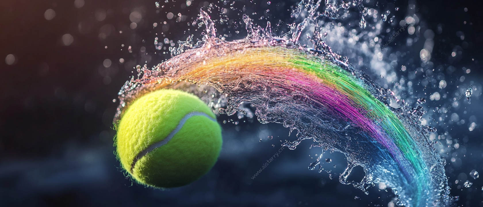 彩虹水花中的网球瞬间