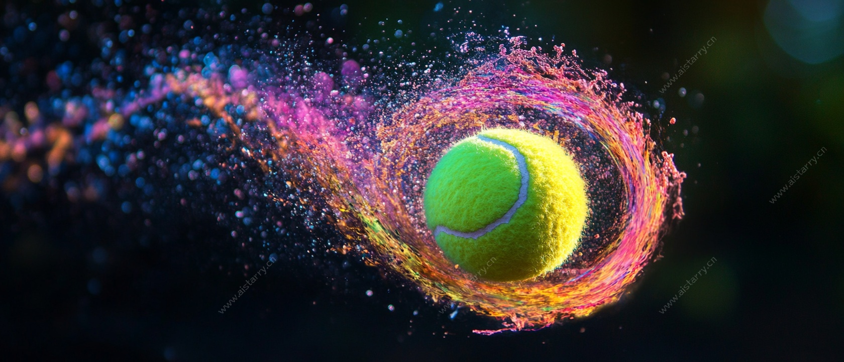 彩色粒子环绕的动感网球
