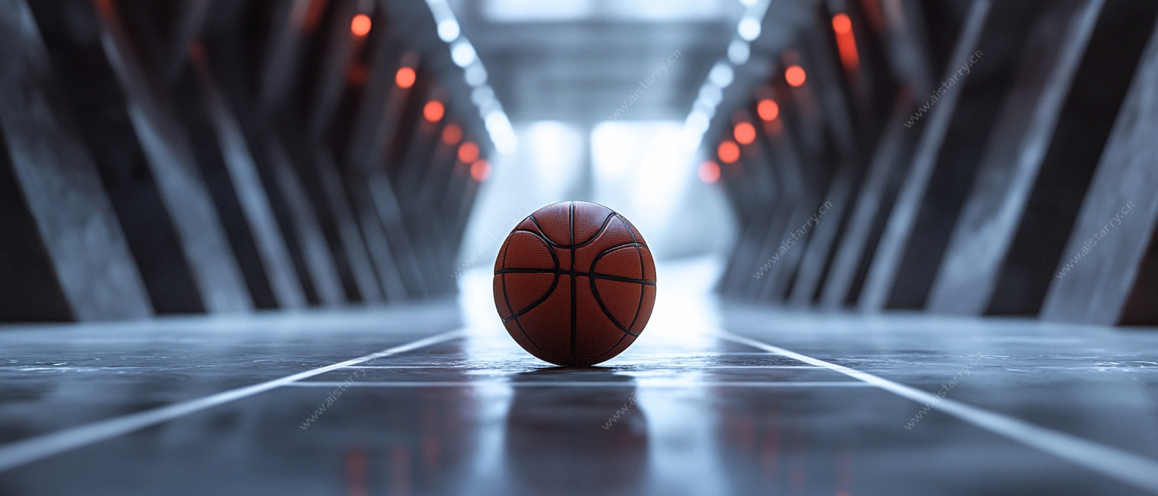 篮球置于未来感通道中