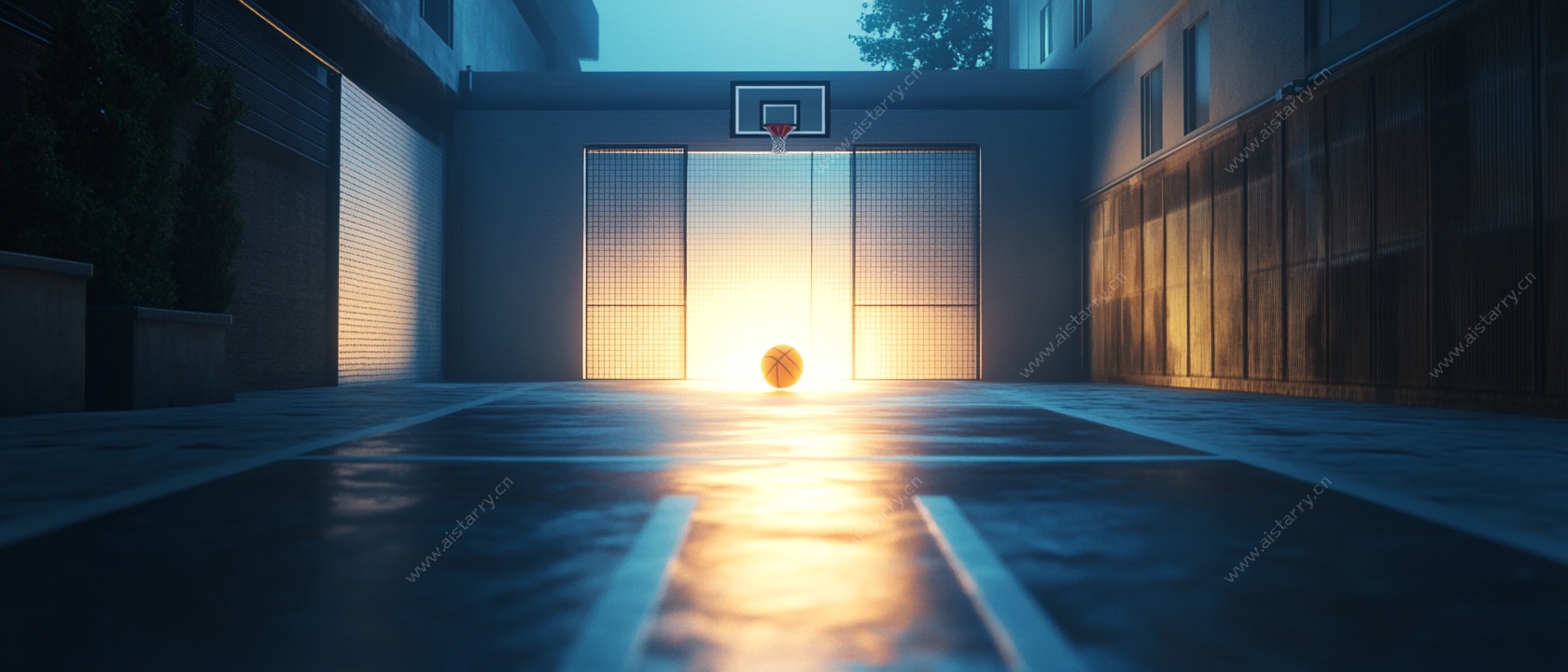 黄昏下的篮球场地