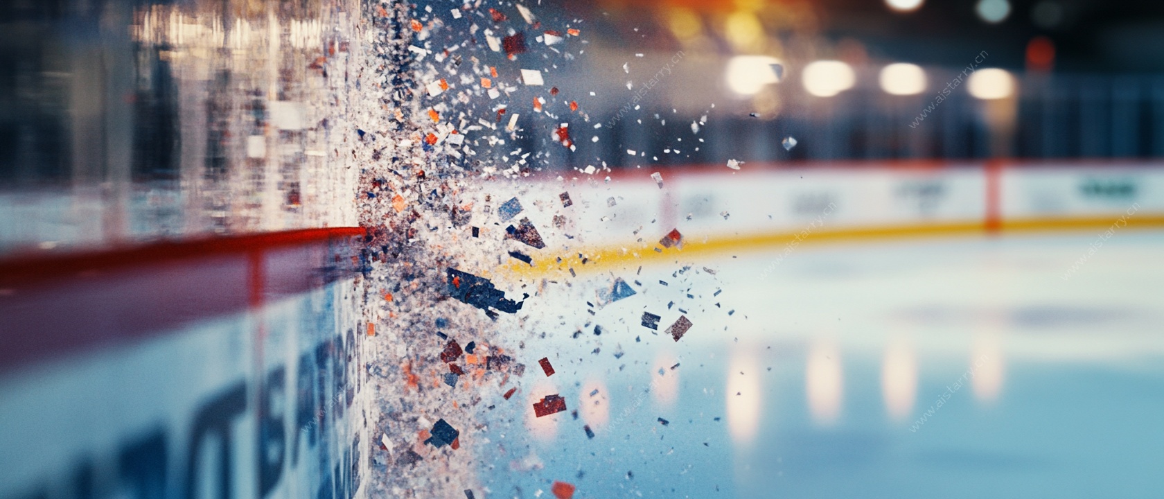 冰球撞击护板碎冰飞溅