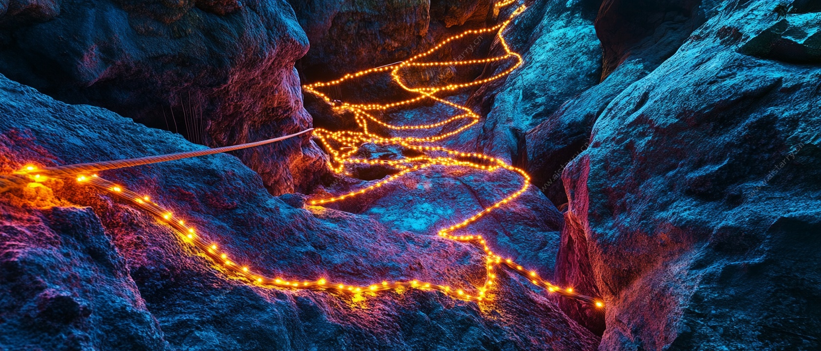 山间蜿蜒发光灯带景观