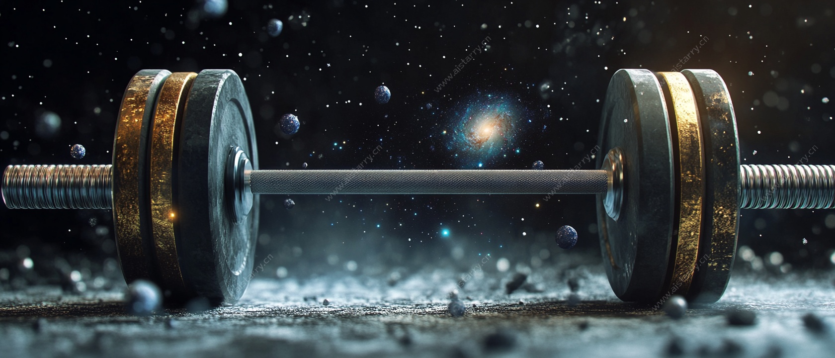 金属哑铃的科幻质感场景