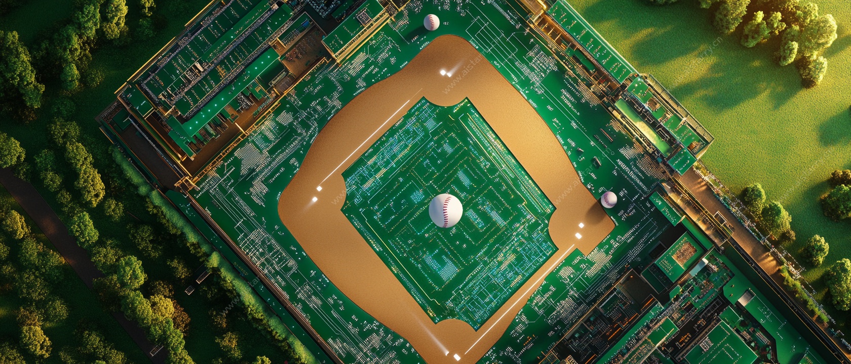 俯瞰棒球场及周边景观