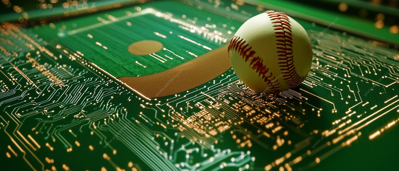 棒球置于电路板上的创意画面