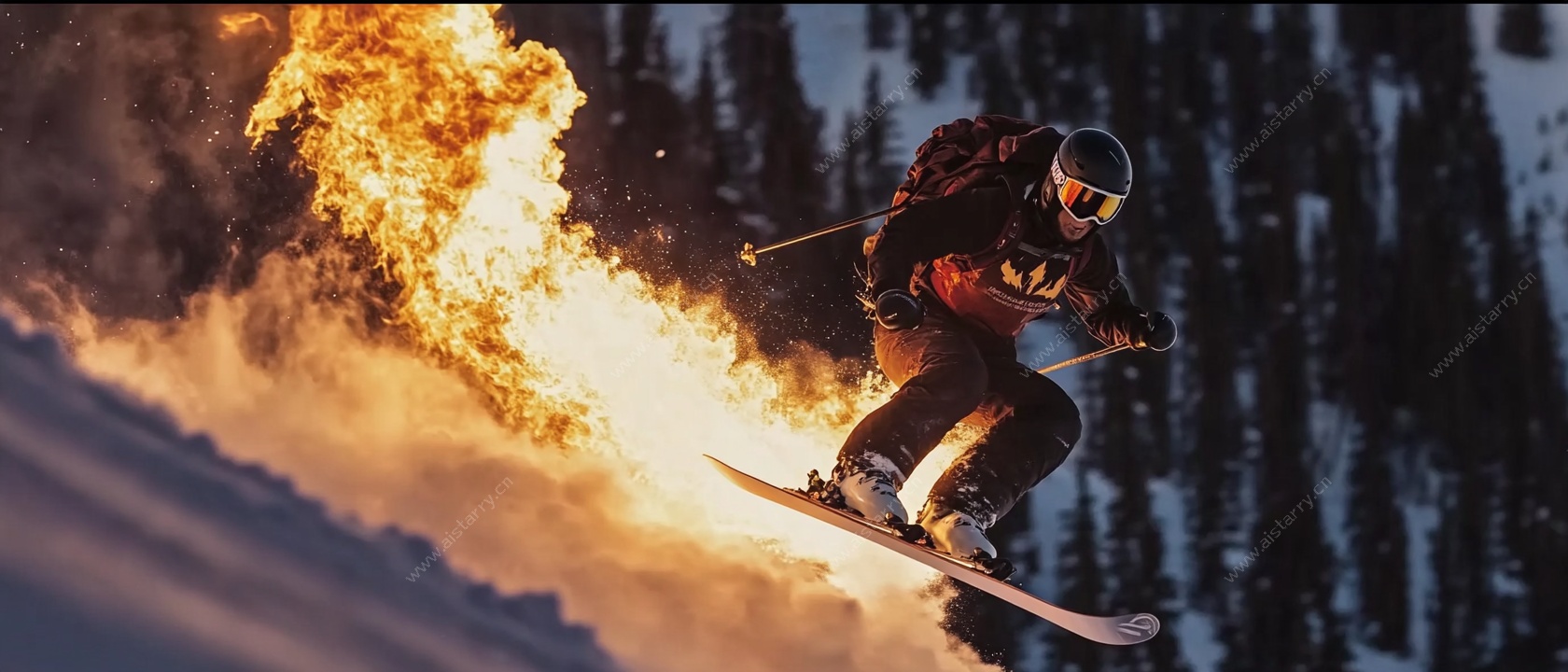 火焰滑雪者的动感瞬间