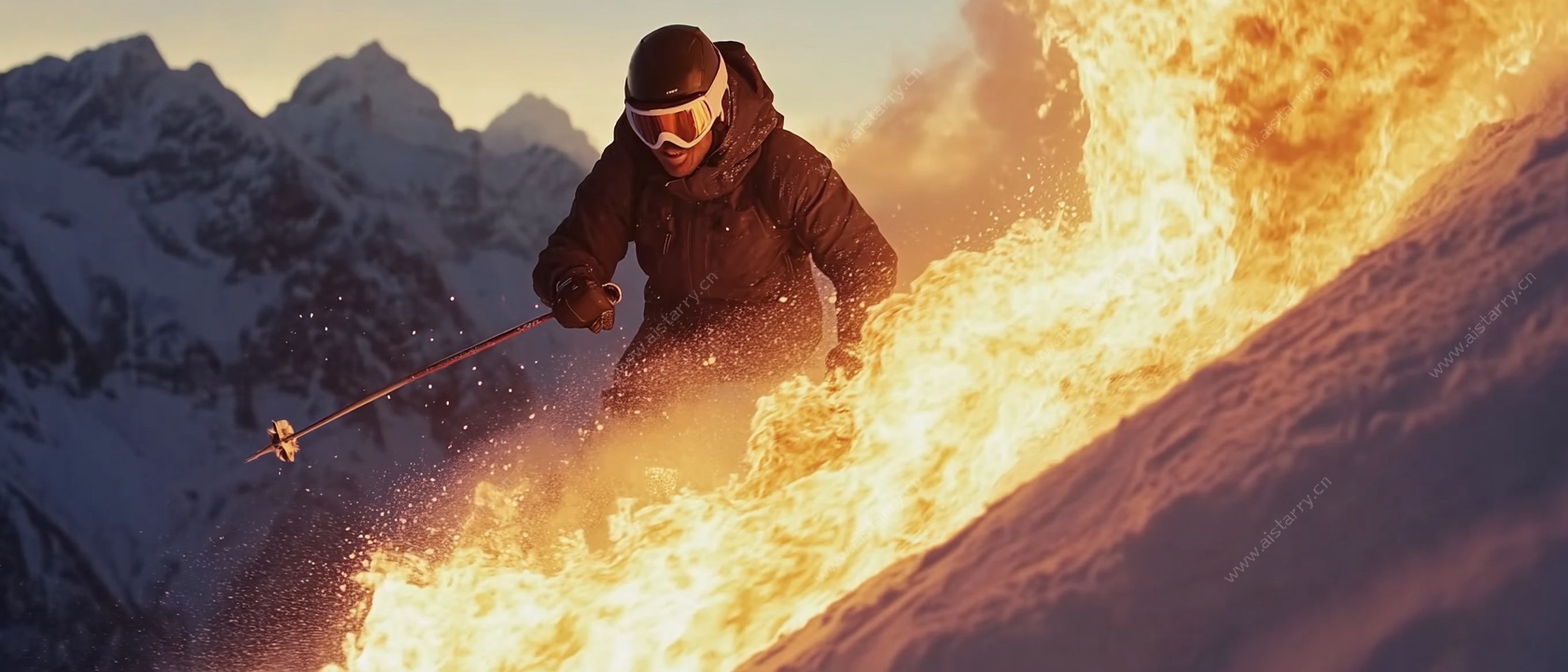 火焰中滑雪的冒险者