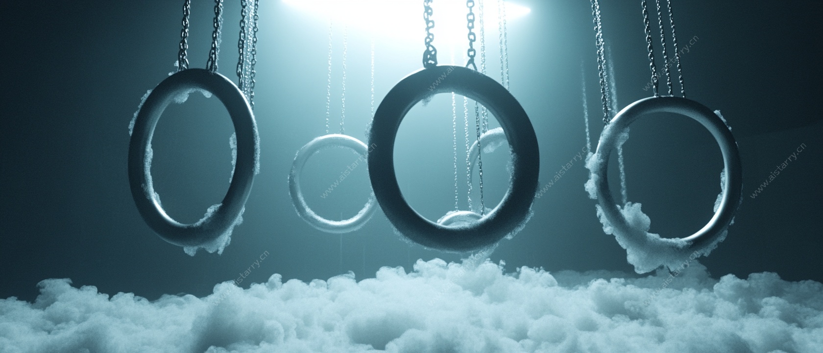 悬浮云间的金属圆环场景
