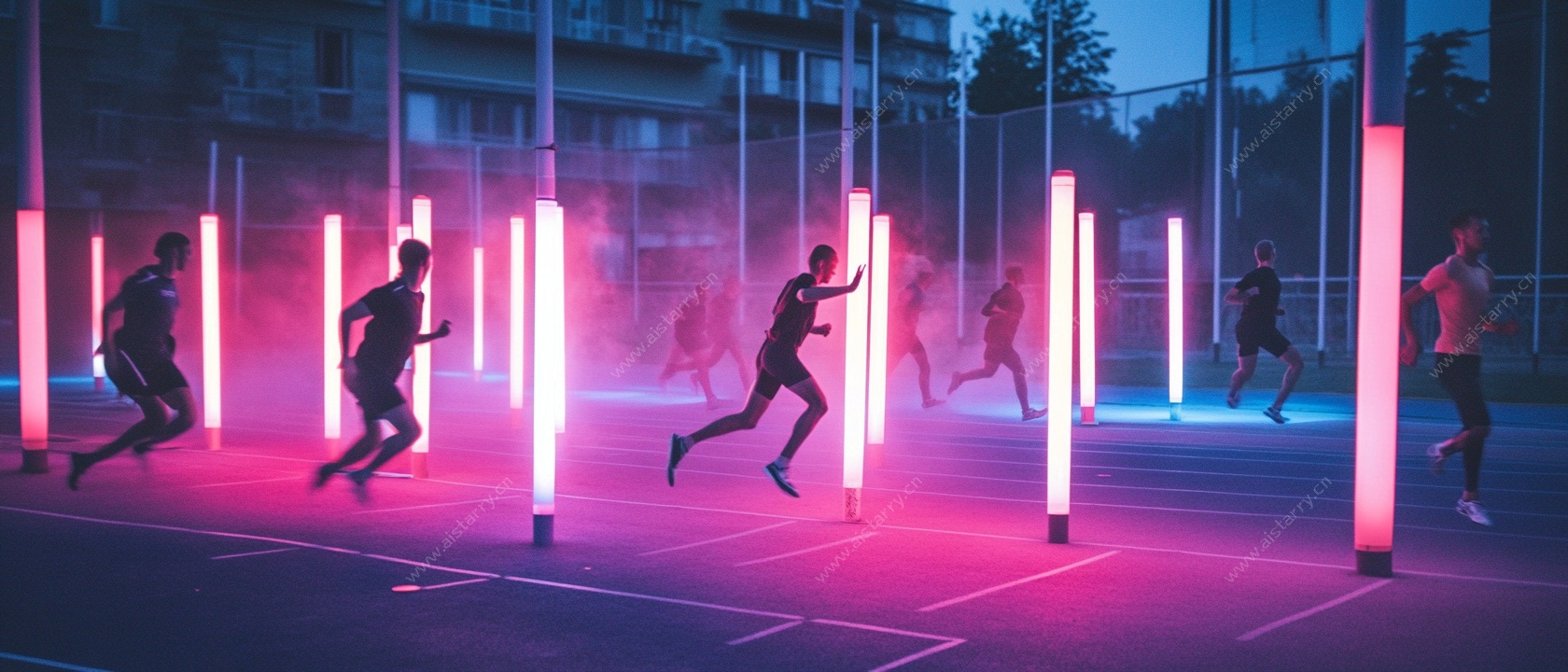 霓虹跑道上的夜跑者